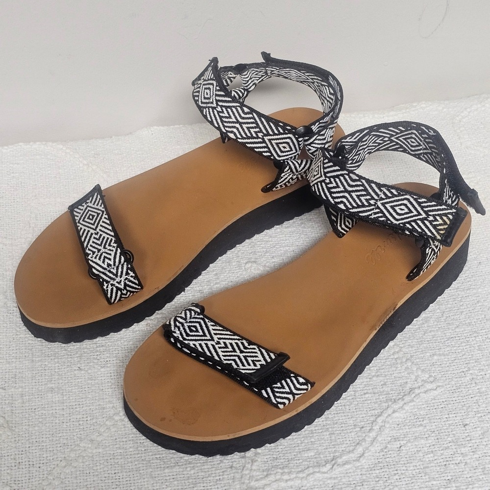 Madewell The Resourced Maggie Sandal Aztec Print Straps Black White Size 6.5‎